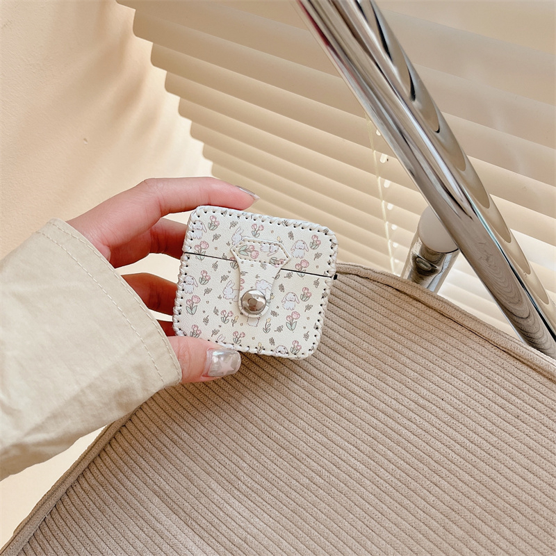 Vỏ Bảo Vệ Hộp Sạc Tai nghe không dây Airpods pro / 3 / 2 / 1 3 2 1 Pro2 Bằng Da Hình Thỏ Và Hoa Dễ Thương