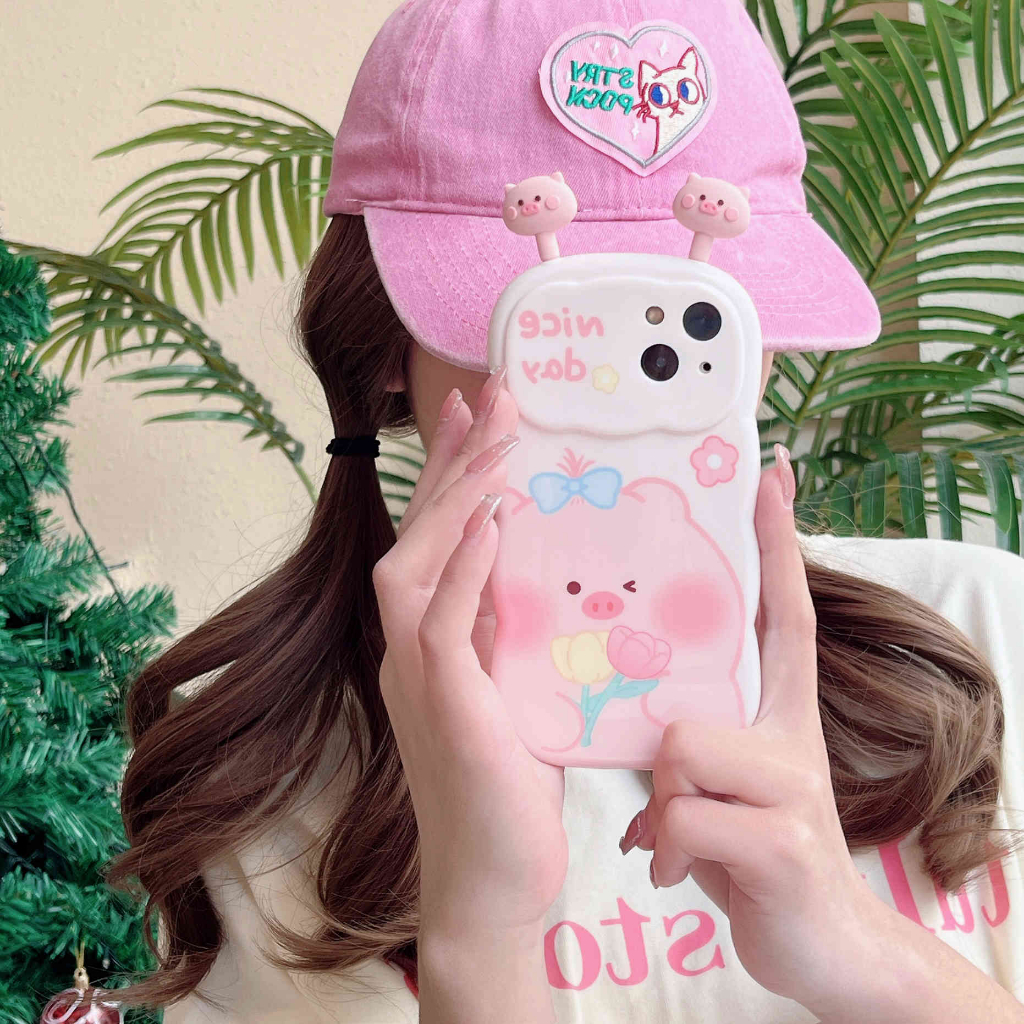 Ốp Điện Thoại In Hình Hoa Tulip / Heo Hồng Cho IPhone14Pro Max 11 Pro Max XR XS X 12 13Pro