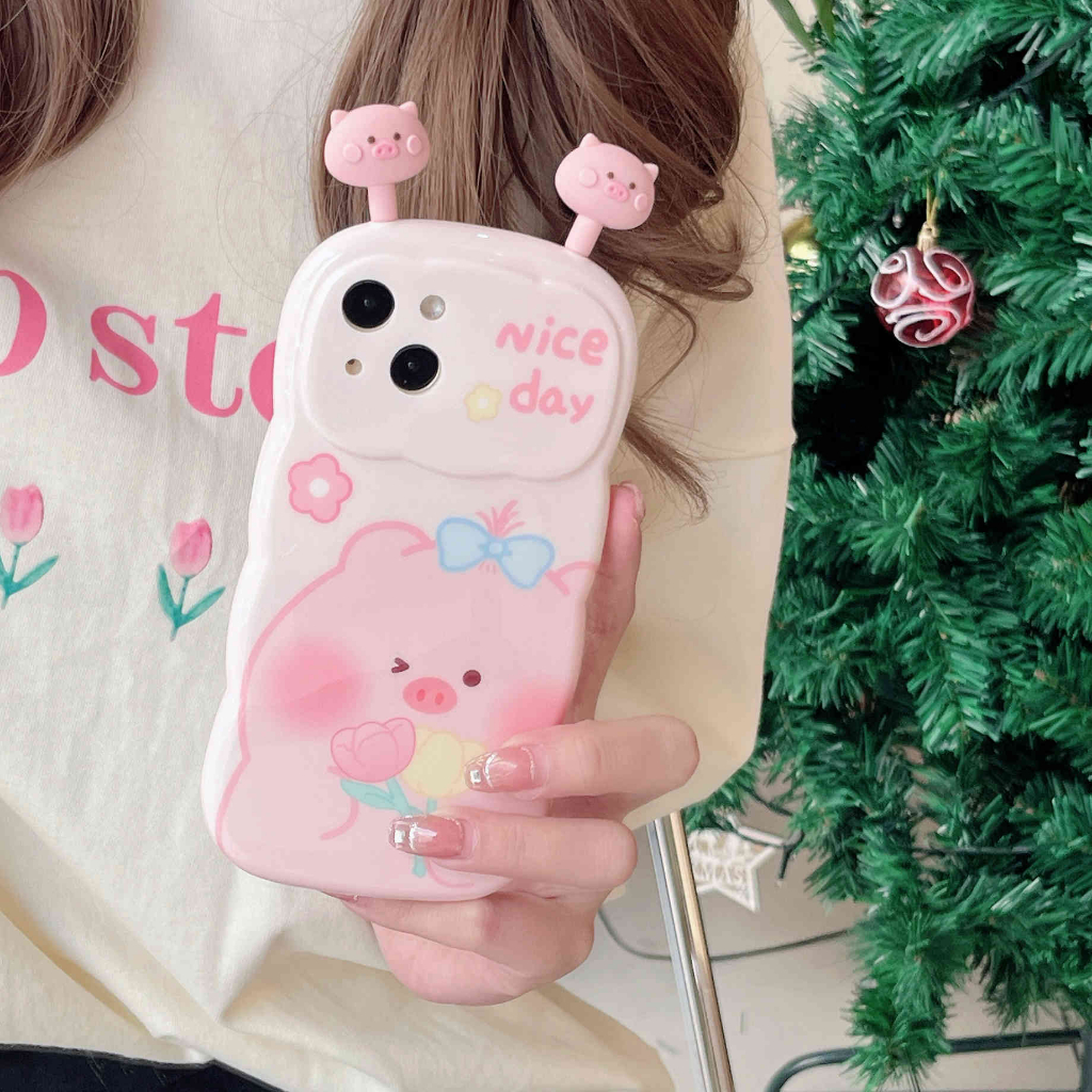 Ốp Điện Thoại In Hình Hoa Tulip / Heo Hồng Cho IPhone14Pro Max 11 Pro Max XR XS X 12 13Pro