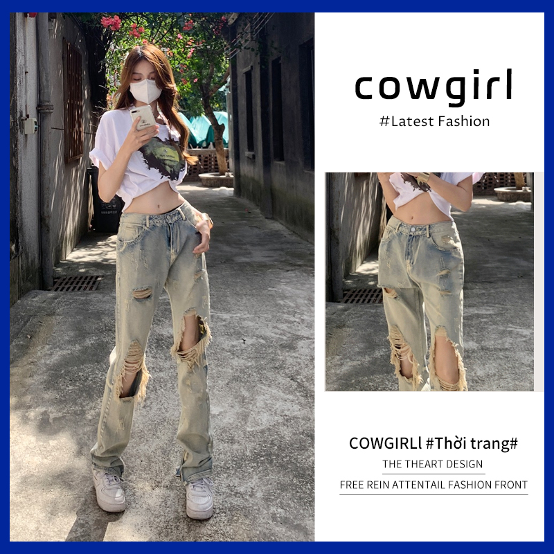 Cowgirl Quần Ống Rộng Quần Nữ Jean Phong Cách Retro Ống Rộng Siêu Đẹp 2023 Mới Ins Thanh Lịch Chic Comfortable A27L064 36Z230909
