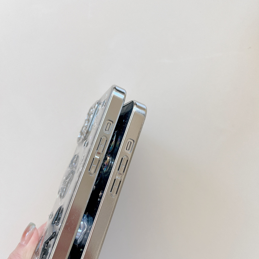 Ốp Điện Thoại Màu Bạc Họa Tiết Bướm 3D Thời Trang Chống Sốc Cho iPhone 14Promax 14Pro 14 13Promax 13Pro 13 12 11