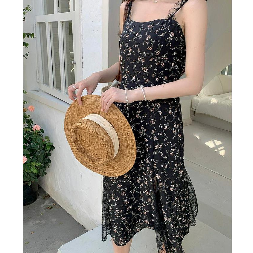 63802 Mùa Hè Phong Cách Mới Váy Ren Hoa Đen