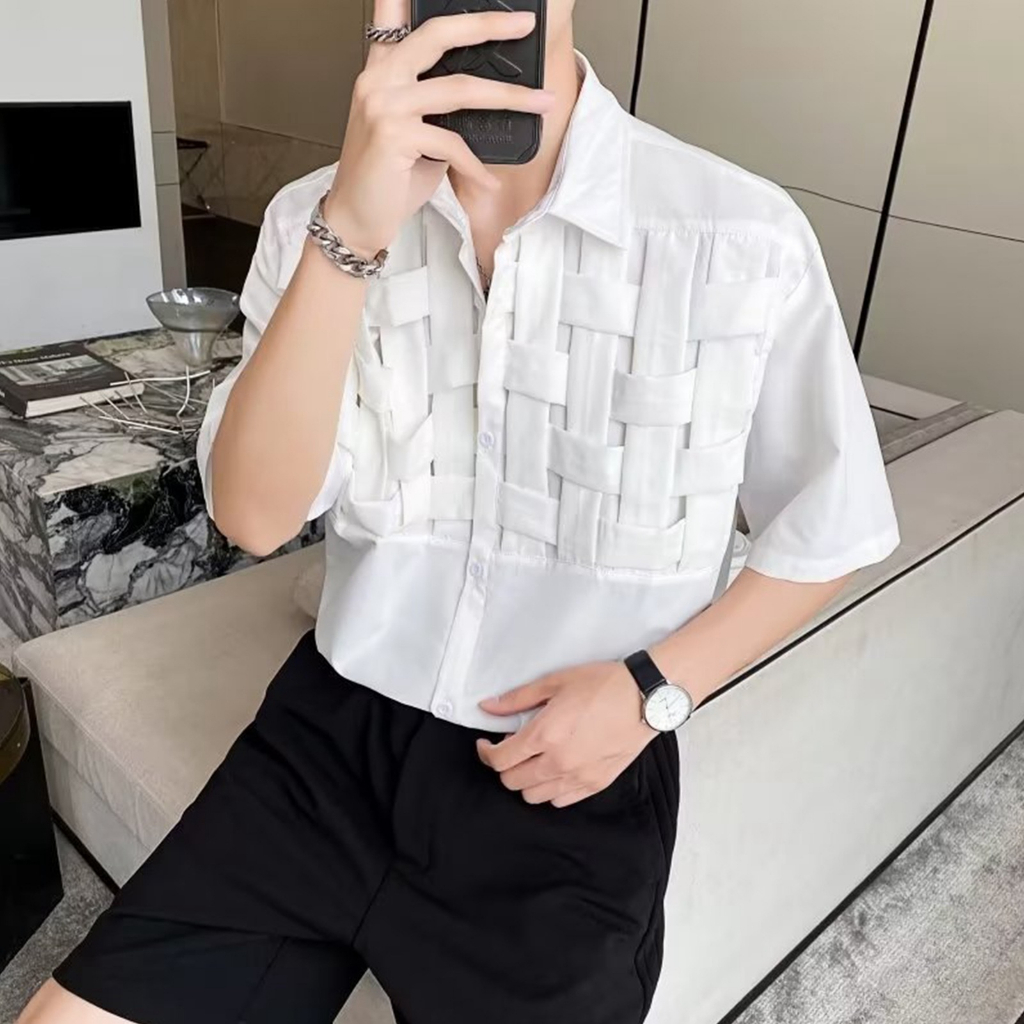 Áo sơ mi nửa tay nam dệt kim Thời trang mùa hè Màu rắn Turndown Cổ áo hàng đầu cxmin05.vn