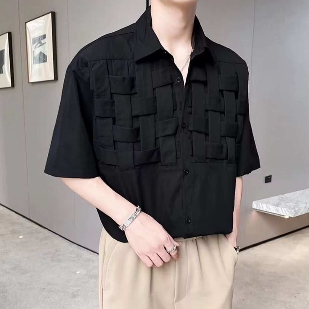 Áo sơ mi nửa tay nam dệt kim Thời trang mùa hè Màu rắn Turndown Cổ áo hàng đầu cxmin05.vn