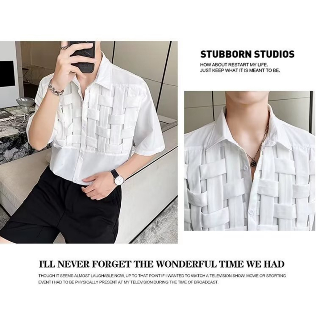 Áo sơ mi nửa tay nam dệt kim Thời trang mùa hè Màu rắn Turndown Cổ áo hàng đầu cxmin05.vn