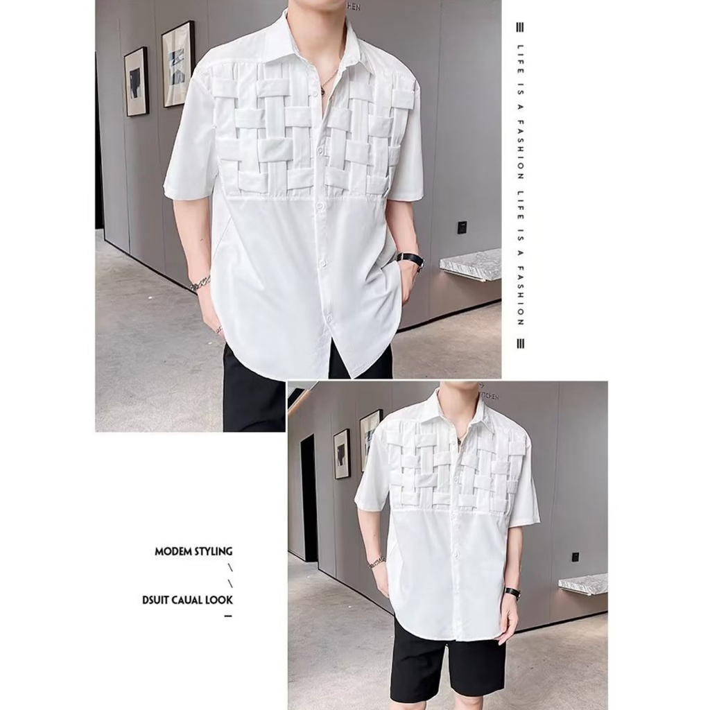 Áo sơ mi nửa tay nam dệt kim Thời trang mùa hè Màu rắn Turndown Cổ áo hàng đầu cxmin05.vn