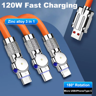 Dây cáp sạc nhanh 120w 6a 180 độ type c micro usb bằng silicone