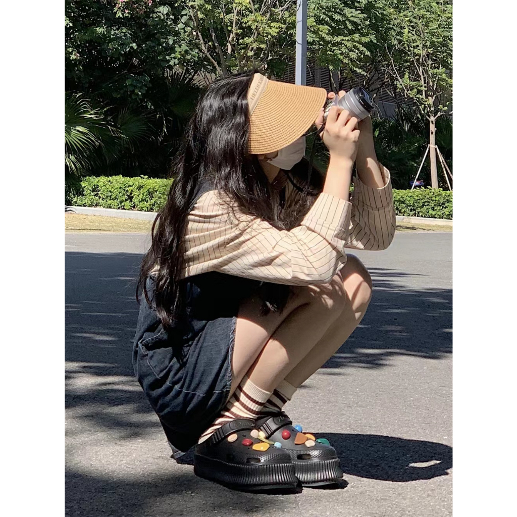 đế cao 3cmDép cross cute nữ dép sục bánh mì Đế Mềm Dày Thời Trang Dành Cho Nữ