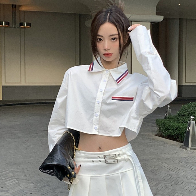 MISS.LT áo sơ mi nữ áo dài tay croptop áo nữ croptop Phong Cách Vintage Mỹ Thời Trang A25K0RP