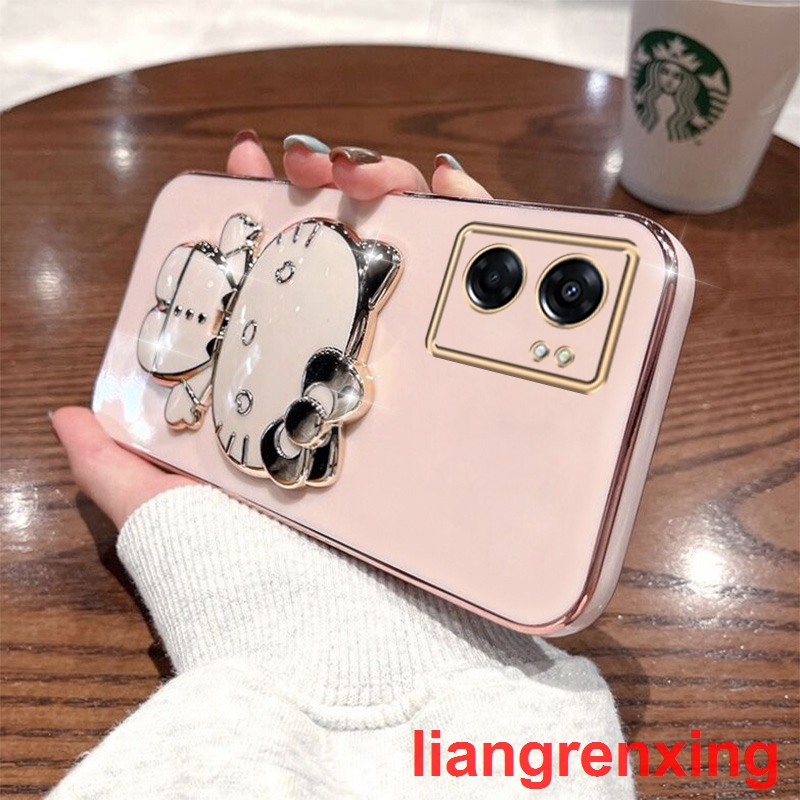 Ốp lưng oppo A57 2022 4g oppo a77s 5G A77 5G Ốp Điện Thoại Silicon Chống Sốc Tráng Gương Hình Mèo Kitty Cho oppo A57 2022 4g oppo a77s 5G A77 5G DDJZM01 viền vuông cute