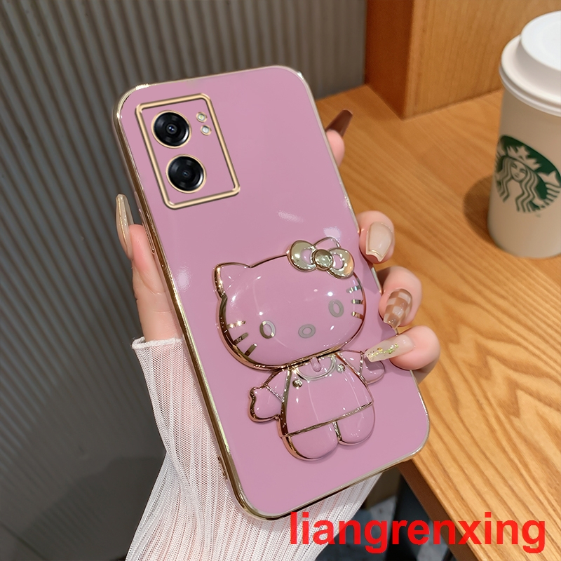 Ốp lưng oppo A57 2022 4g oppo a77s 5G A77 5G Ốp Điện Thoại Silicon Chống Sốc Tráng Gương Hình Mèo Kitty Cho oppo A57 2022 4g oppo a77s 5G A77 5G DDJZM01 viền vuông cute