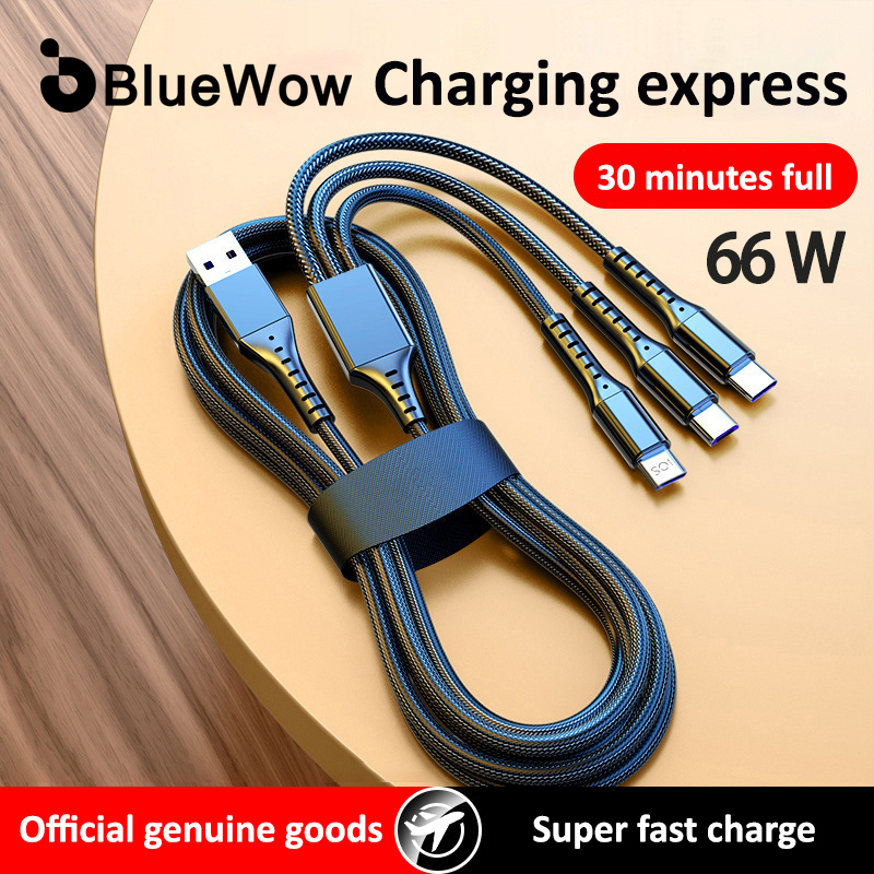 Dây cáp sạc nhanh BlueWow ba trong một 66W 2023 thích hợp cho Android TYPE-C Apple