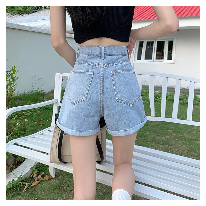 Xiaozhainv Quần Short denim Lưng Cao Ống Rộng Thời Trang Mùa Hè Dành Cho Nữ