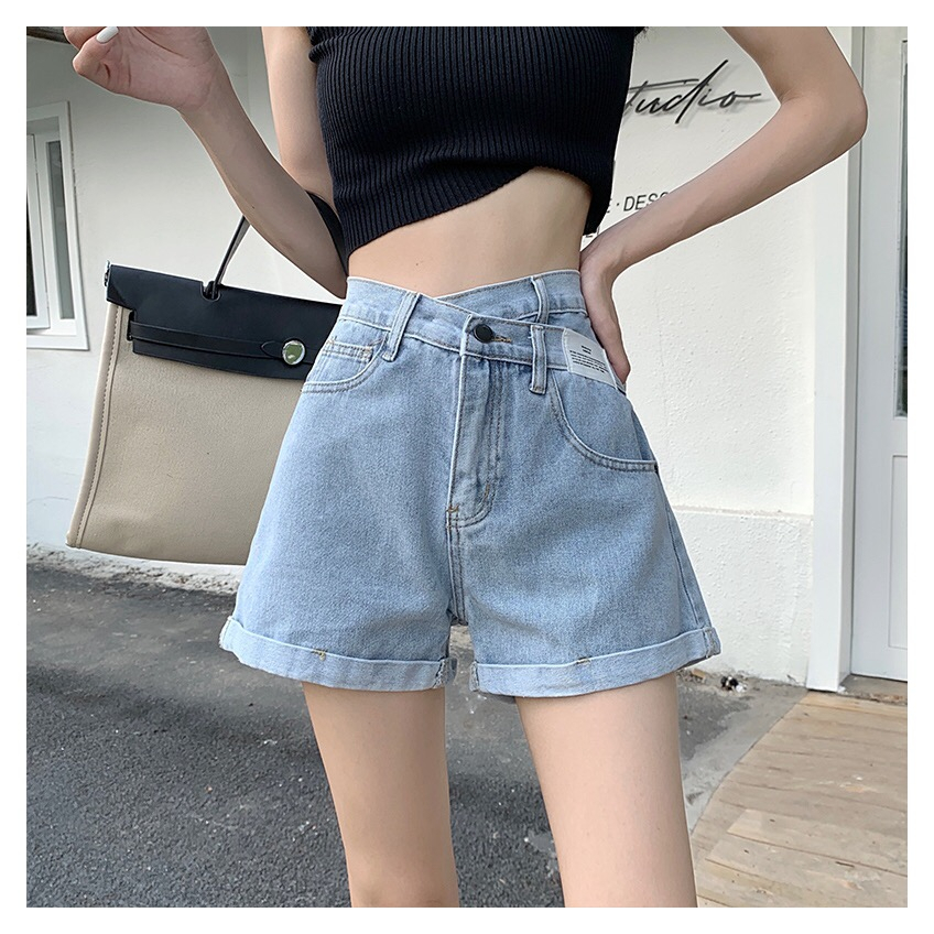 Xiaozhainv Quần Short denim Lưng Cao Ống Rộng Thời Trang Mùa Hè Dành Cho Nữ