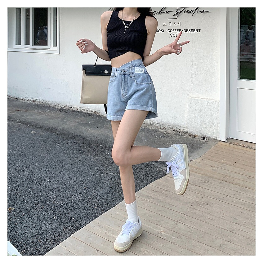 Xiaozhainv Quần Short denim Lưng Cao Ống Rộng Thời Trang Mùa Hè Dành Cho Nữ