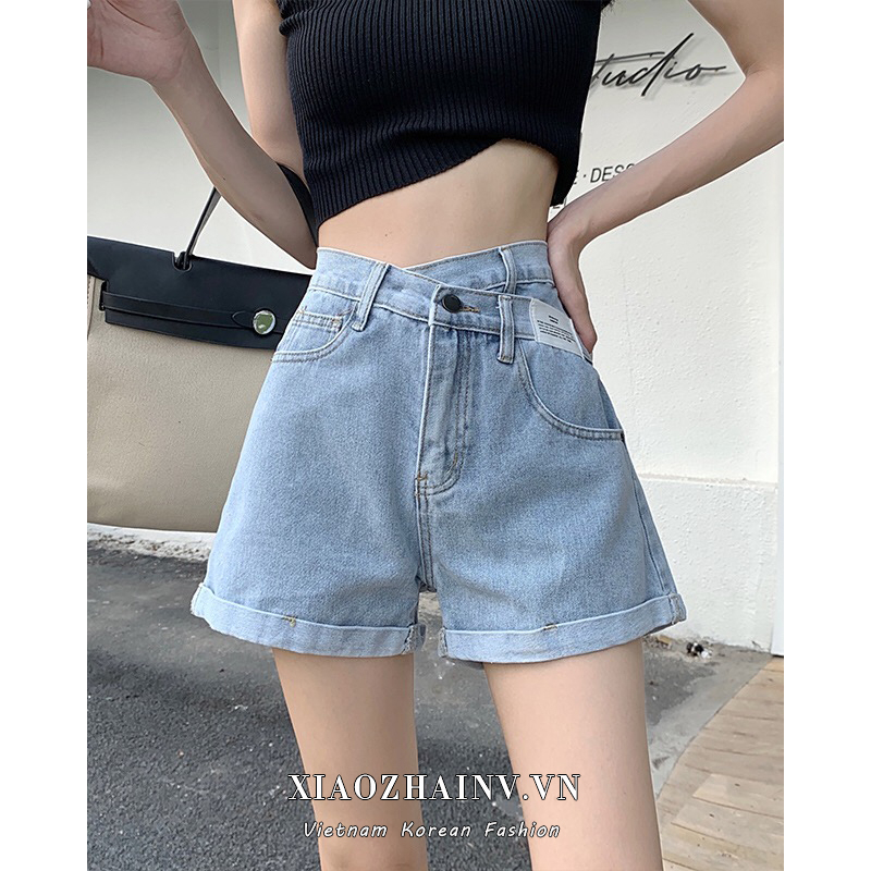 Xiaozhainv Quần Short denim Lưng Cao Ống Rộng Thời Trang Mùa Hè Dành Cho Nữ