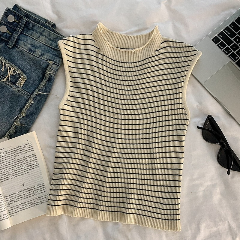 Áo Dệt Kim Hai Dây Dáng Ôm Họa Tiết Kẻ Sọc Tương Phản Thời Trang Mùa Hè Dành Cho Bạn Nữ