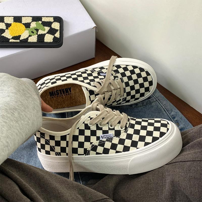 Giày Thể Thao Vải canvas 21 Họa Tiết Caro Phong Cách retro Cho Nữ