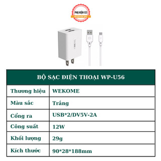 Củ Sạc Wekome WP-U56 Nhanh 2 Cổng usb Có Micro / Type c / I. pins [deerlu02]
