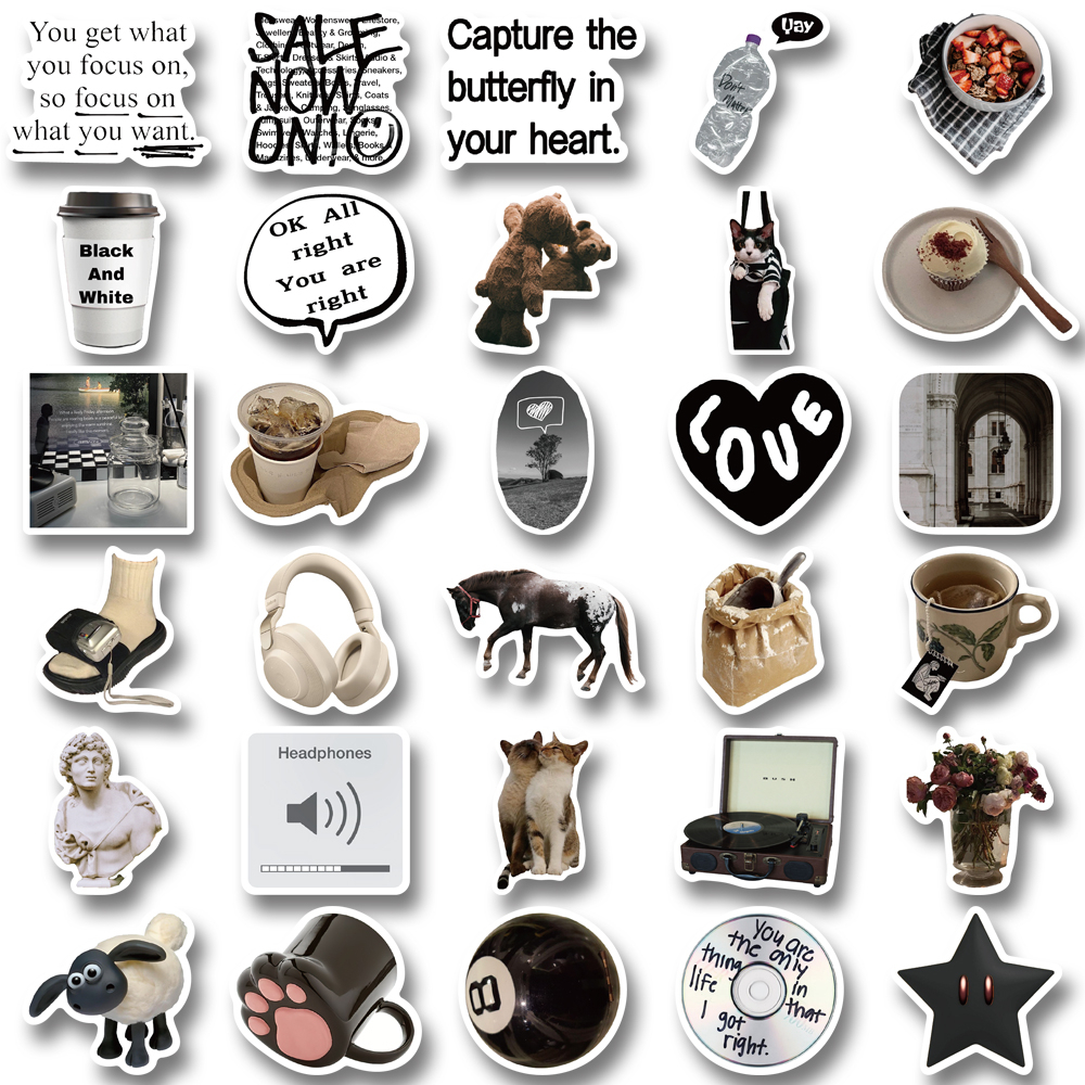 Bộ 60 Miếng Dán Họa Tiết graffiti Trắng Đen Tinh Tế Chống Thấm Nước Trang Trí laptop