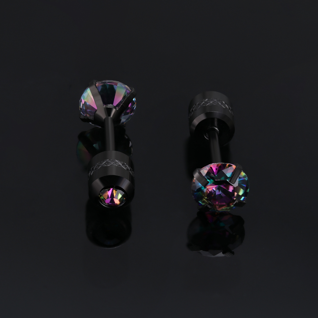 1 Đôi Bông Tai Thép Titan Đính Kim Cương Đen Nhiều Màu 5MM Dành Cho Nam Nữ