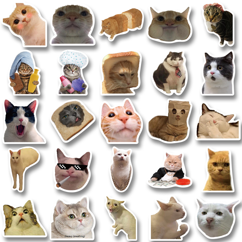 Bộ 50 Miếng Dán Trang Trí Điện Thoại / Máy Tính Chống Thấm Nước Hình Mèo Vui Nhộn Sáng Tạo