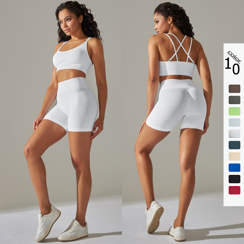 Bộ Trang Phục Thể Thao 2 Mảnh Gồm Áo Ngực Ngắn + Quần Short Nhanh Khô Thoải Mái Cho Nữ