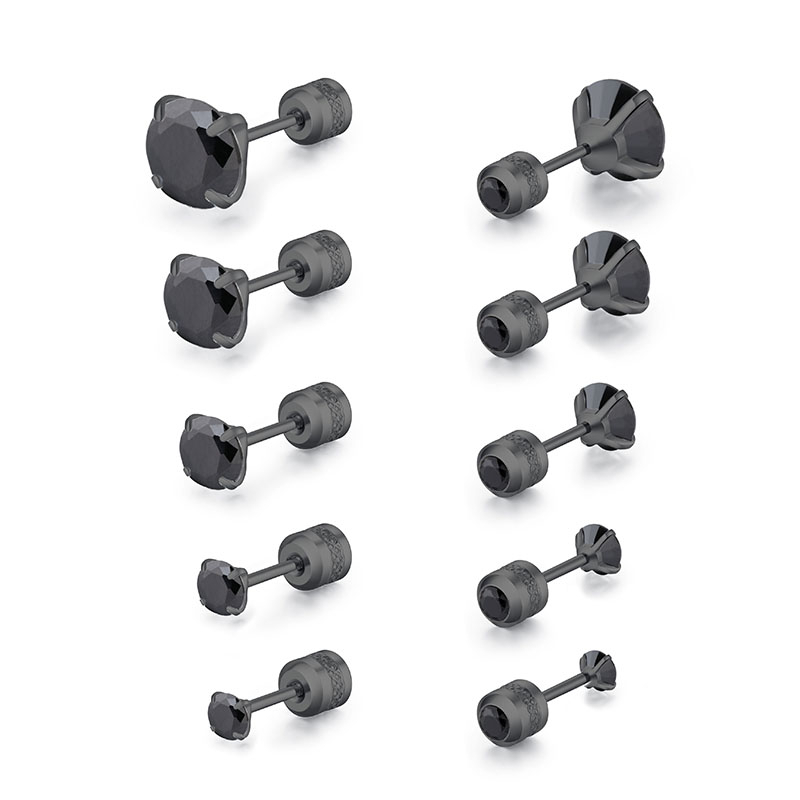 1 Cặp Bông Tai Thép Titan Đính Đá Zircon Đen / Kim Cương 2-6MM Dành Cho Nữ