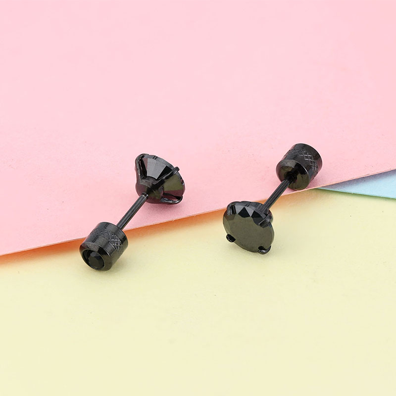 1 Cặp Bông Tai Thép Titan Đính Đá Zircon Đen / Kim Cương 2-6MM Dành Cho Nữ