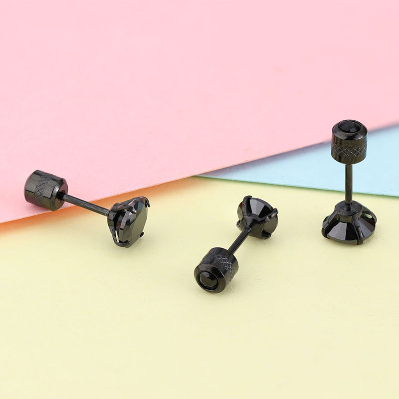 1 Cặp Bông Tai Thép Titan Đính Đá Zircon Đen / Kim Cương 2-6MM Dành Cho Nữ