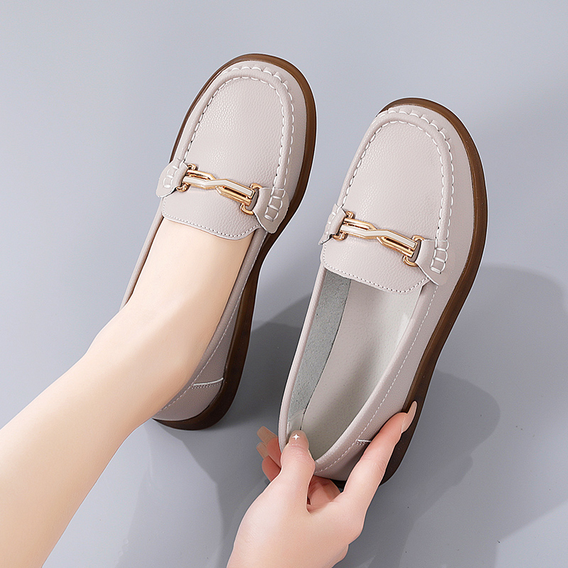 Giày Lười Da Bò Đế Bằng Thiết Kế Đơn Giản Thời Trang Cho Nữ