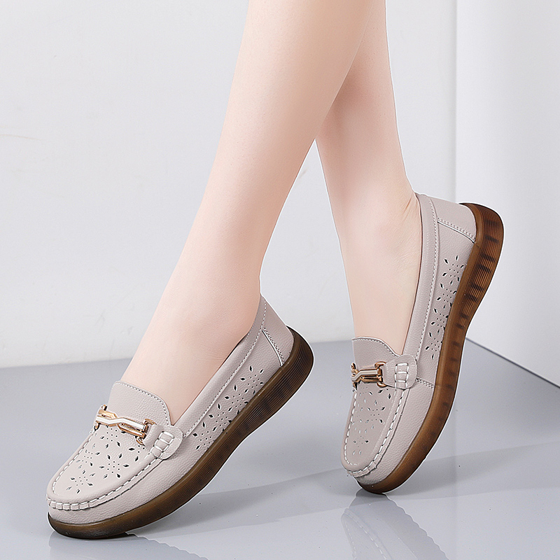 Giày Lười Da Bò Đế Bằng Thiết Kế Đơn Giản Thời Trang Cho Nữ