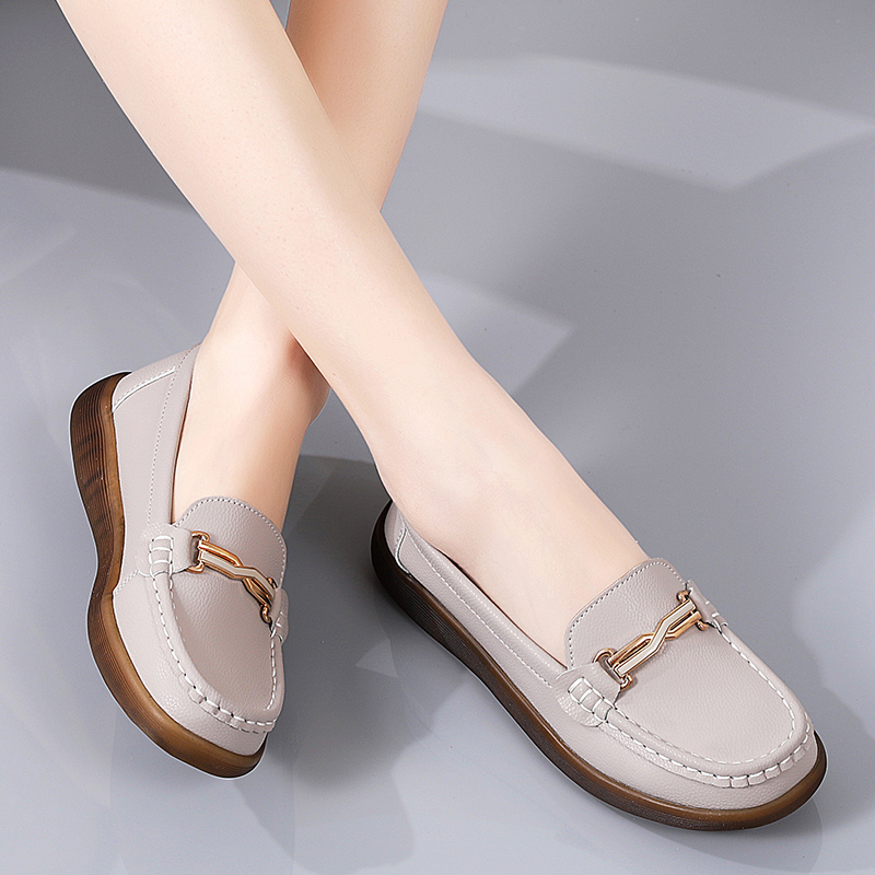 Giày Lười Da Bò Đế Bằng Thiết Kế Đơn Giản Thời Trang Cho Nữ