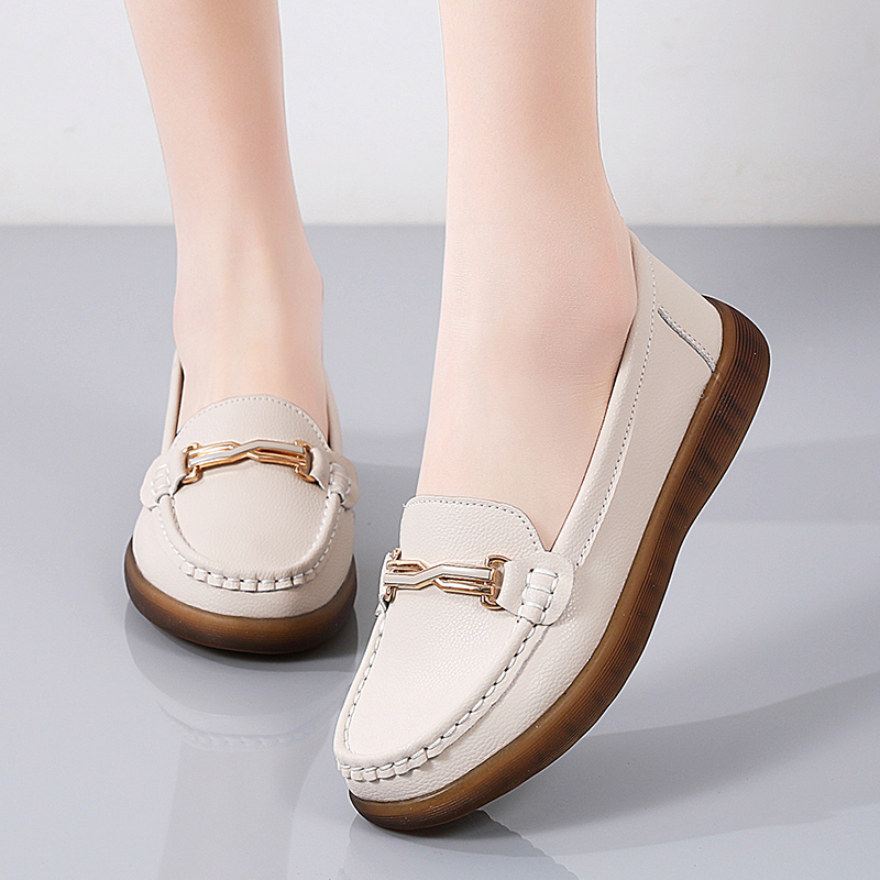 Giày Lười Da Bò Đế Bằng Thiết Kế Đơn Giản Thời Trang Cho Nữ