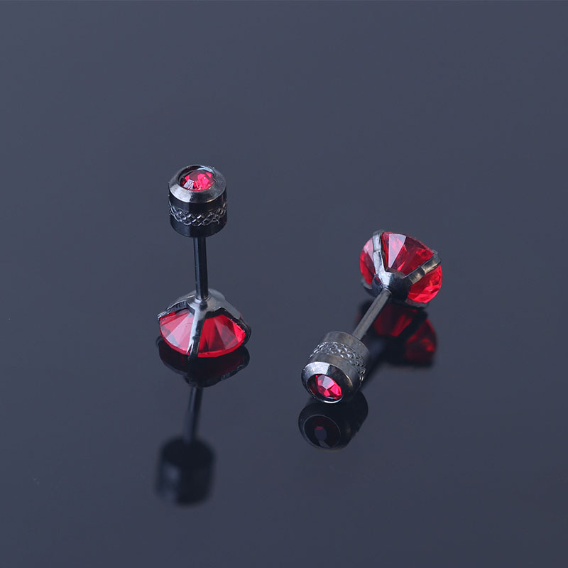 1 Đôi Bông Tai 2-6MM Bằng Thép Titan Không Gỉ Đính Kim Cương Đỏ Dành Cho Nữ