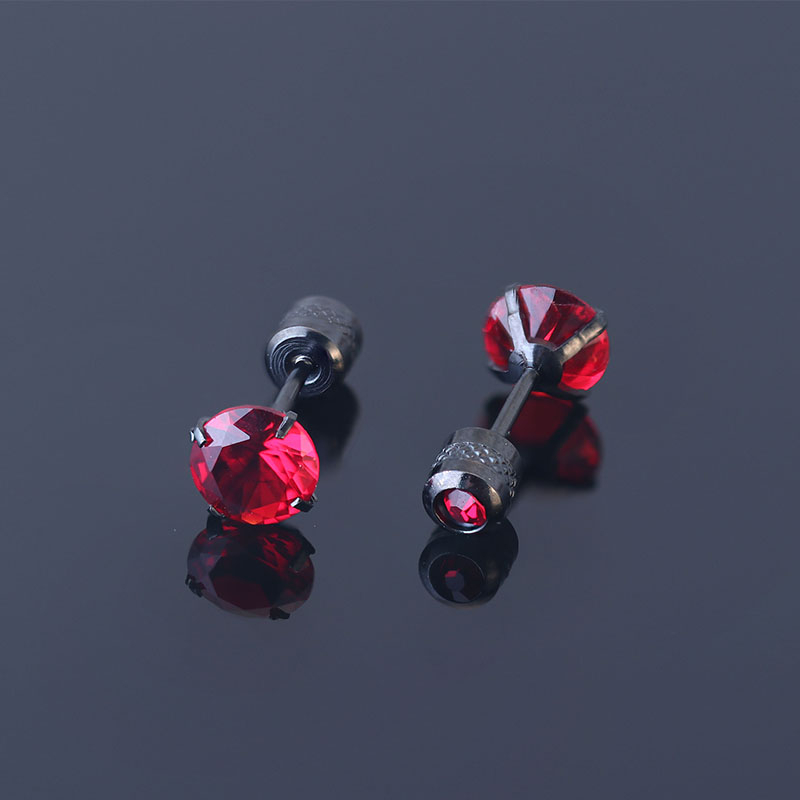 1 Đôi Bông Tai 2-6MM Bằng Thép Titan Không Gỉ Đính Kim Cương Đỏ Dành Cho Nữ
