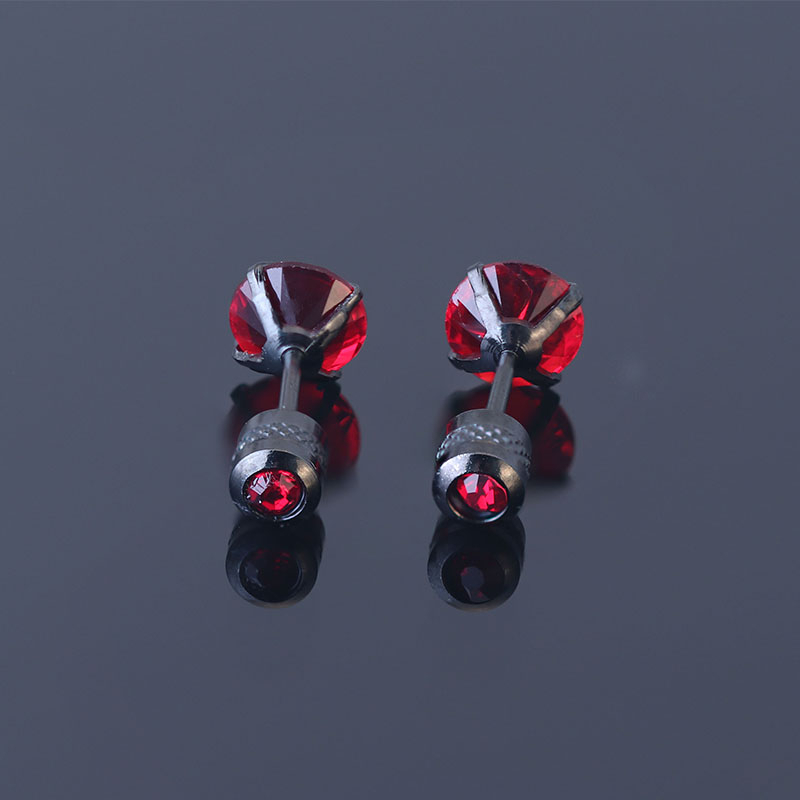 1 Đôi Bông Tai 2-6MM Bằng Thép Titan Không Gỉ Đính Kim Cương Đỏ Dành Cho Nữ