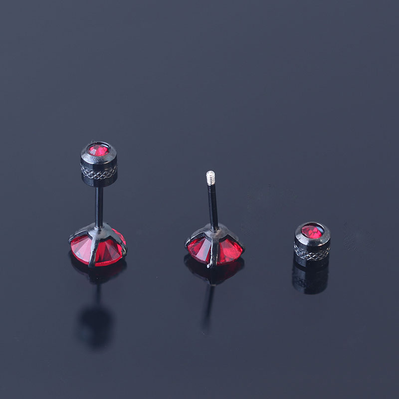 1 Đôi Bông Tai 2-6MM Bằng Thép Titan Không Gỉ Đính Kim Cương Đỏ Dành Cho Nữ