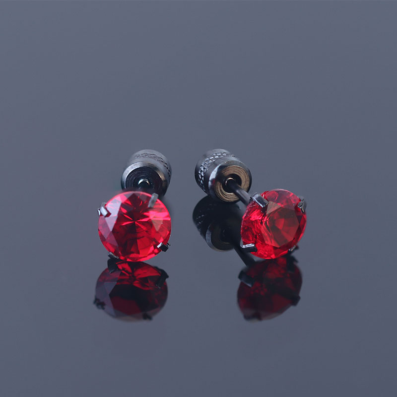 1 Đôi Bông Tai 2-6MM Bằng Thép Titan Không Gỉ Đính Kim Cương Đỏ Dành Cho Nữ