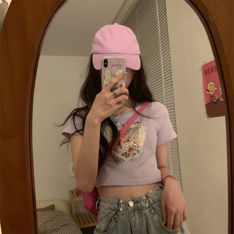 Áo Thun Nữ Ngắn Tay In Hình Thời Trang Hàn Quốc