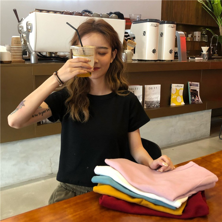 Áo Thun Nữ Cổ Tròn Ngắn Tay Thời Trang Hàn Quốc Đơn Giản
