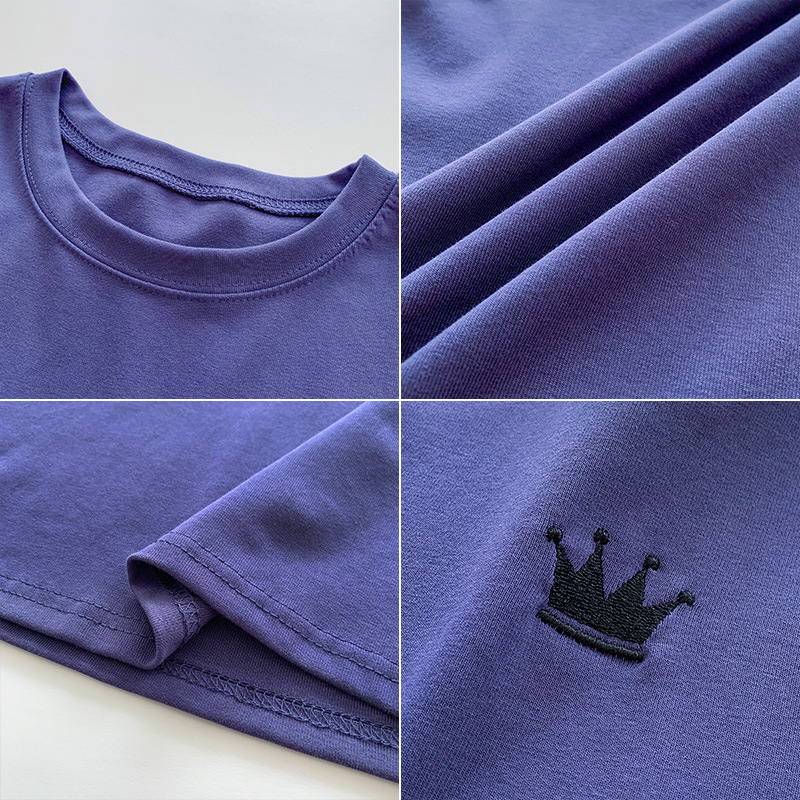 Áo Thun Tay Ngắn Cổ Tròn Thêu Họa Tiết Đơn Giản Thời Trang Hàn Quốc Cho Nữ