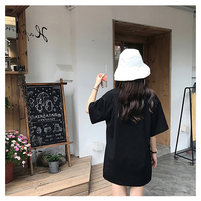 Áo Thun Nữ Cổ Tròn Ngắn Tay Dáng Rộng In Hình Thời Trang Hàn Quốc