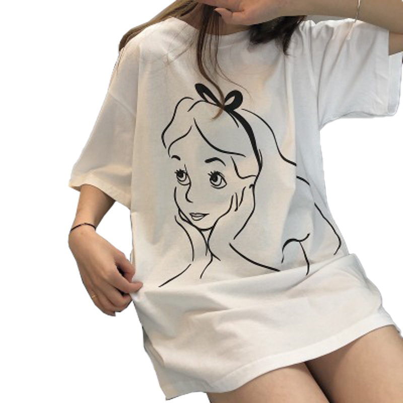 Áo Thun Nữ Cổ Tròn Ngắn Tay Dáng Rộng In Hình Thời Trang Hàn Quốc