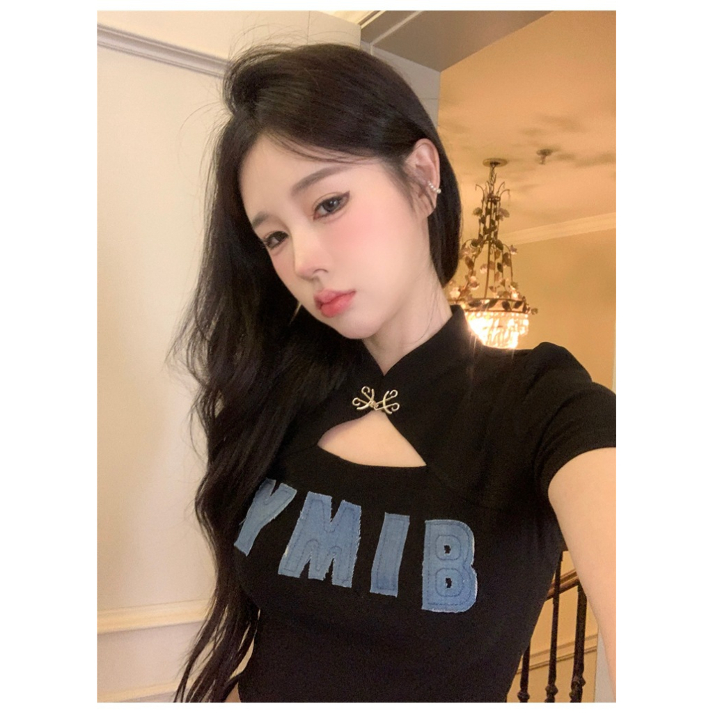 Áo Thun Ngắn Tay Mini Thời Trang Mùa Hè Hàn Quốc Gợi Cảm Cho Nữ