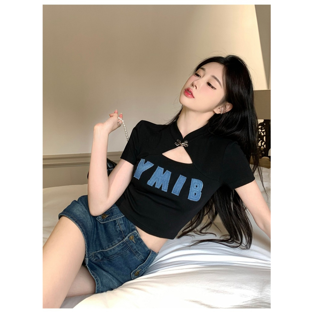 Áo Thun Ngắn Tay Mini Thời Trang Mùa Hè Hàn Quốc Gợi Cảm Cho Nữ