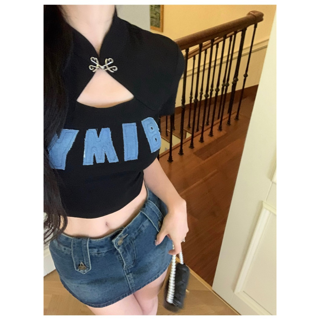 Áo Thun Ngắn Tay Mini Thời Trang Mùa Hè Hàn Quốc Gợi Cảm Cho Nữ