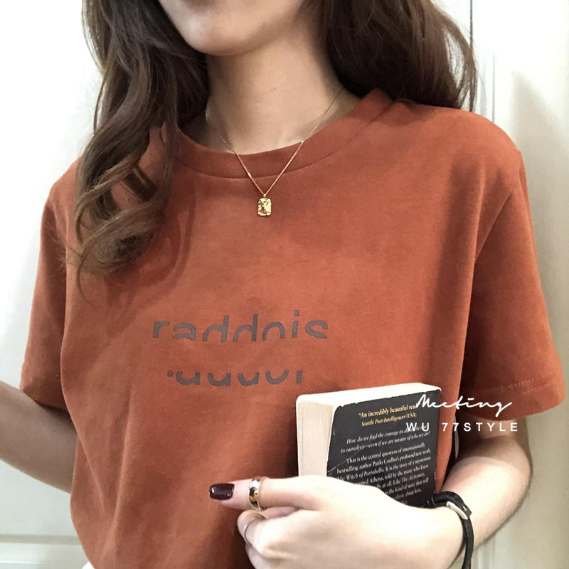 Áo Thun Ngắn Tay Cổ Tròn Dáng Rộng Thời Trang Retro Hàn Quốc Cho Nữ