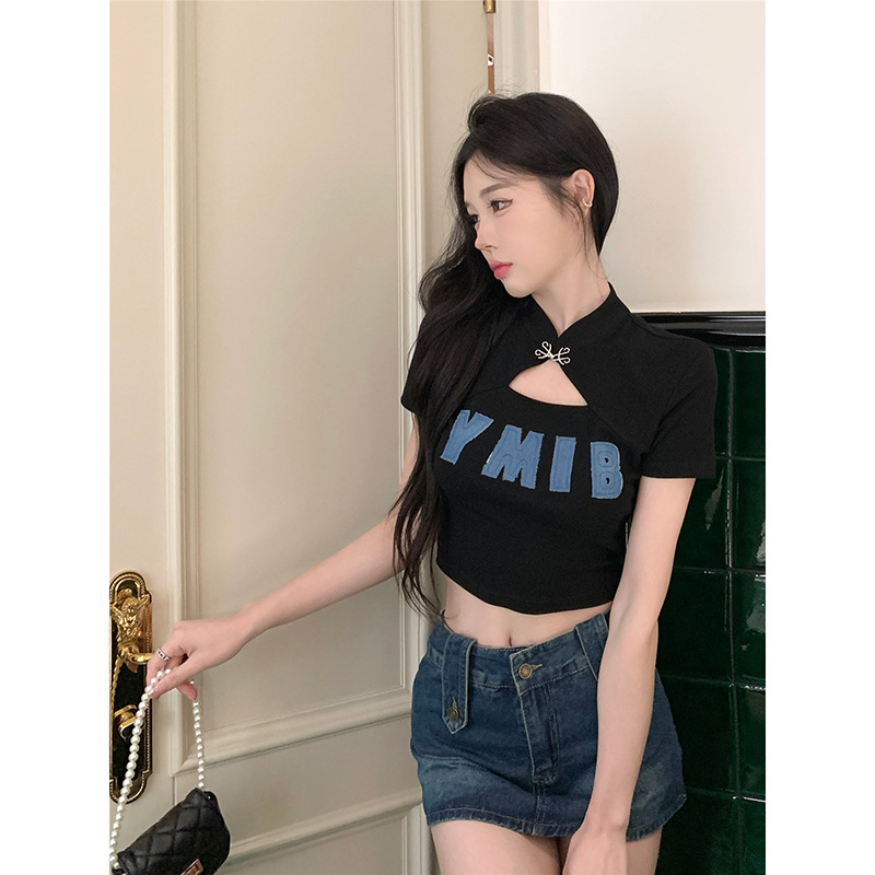 Áo Thun Ngắn Tay Mini Thời Trang Mùa Hè Hàn Quốc Gợi Cảm Cho Nữ