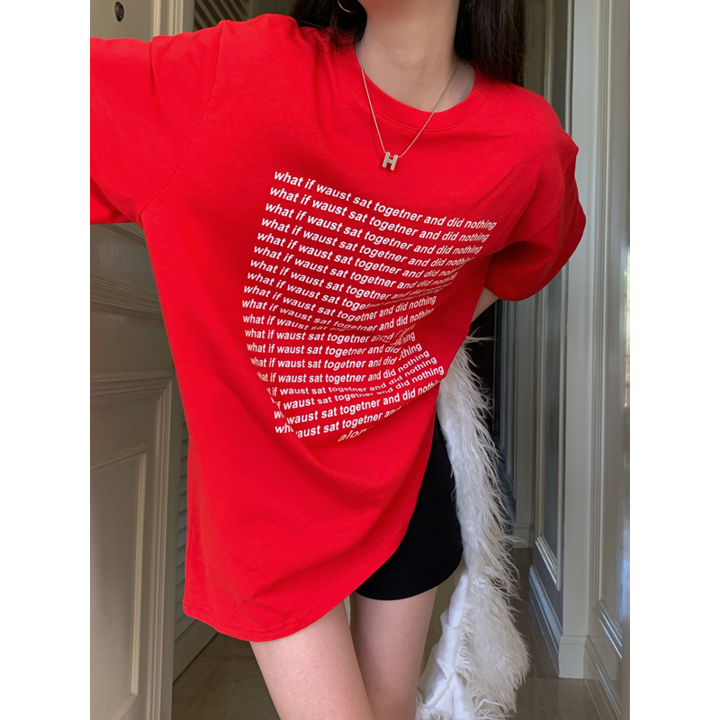 Áo Thun Tay Ngắn Dáng Rộng In Chữ Cái Đơn Giản Dành Cho Nữ